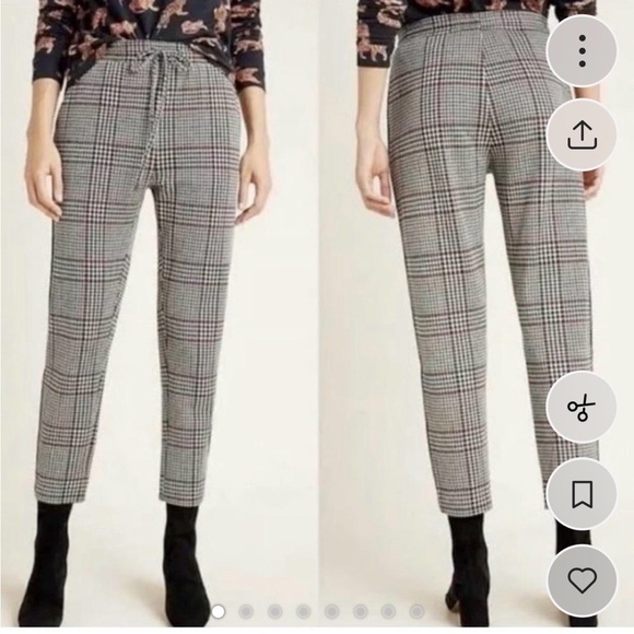 Anthropologie Pants - Anthropologie Gray Plaid Ankle Pants with Drawstring Waist